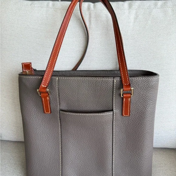 Dooney & Bourke Taupe and Brown Leather Tote - Picture 2 of 5